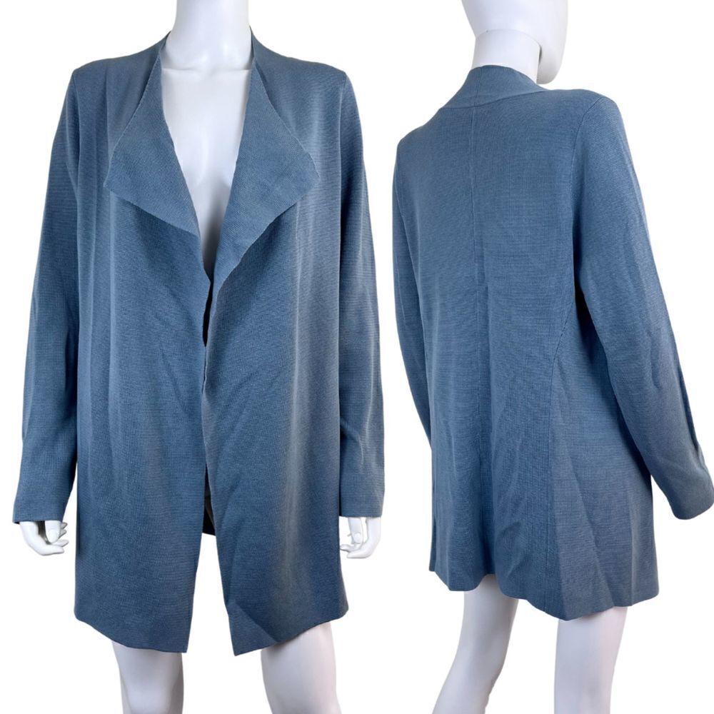 Eileen Fisher Women's Size M Blue Silk Cotton Knit Cardigan Sweater Minimalist